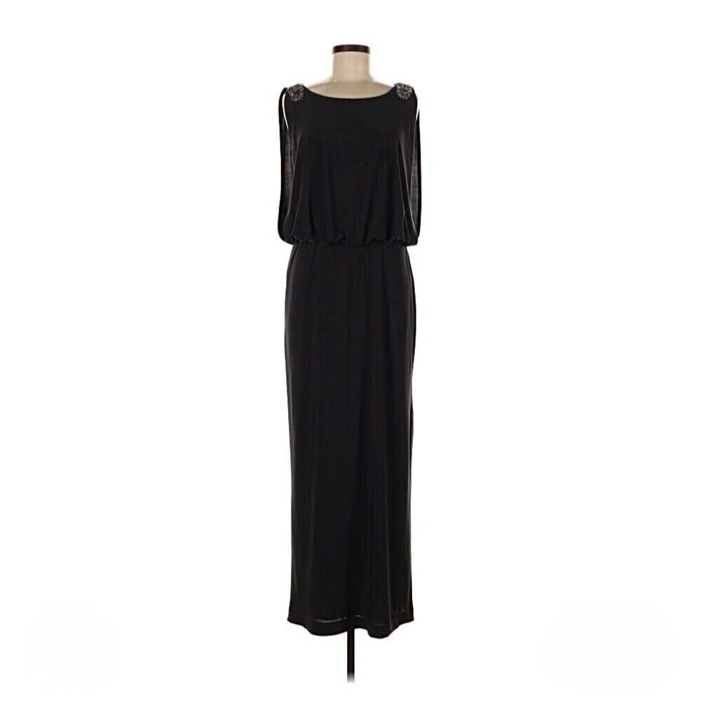 Xscape Joanna Chen Formal Evening Maxi Dress Beaded Charcoal Grey Women's 6